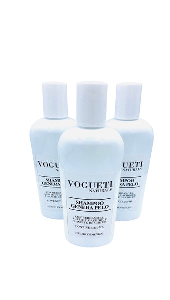 3-Pack Shampoo de Bergamota Achoque y Chile VOGUETI NATURALS Re-generador de Pelo Anti-caída Cabello Tratamiento Alopecia México