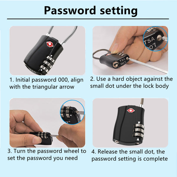 Candado de Cable aprobado por la TSA de Combinación 3 Dígitos para maleta