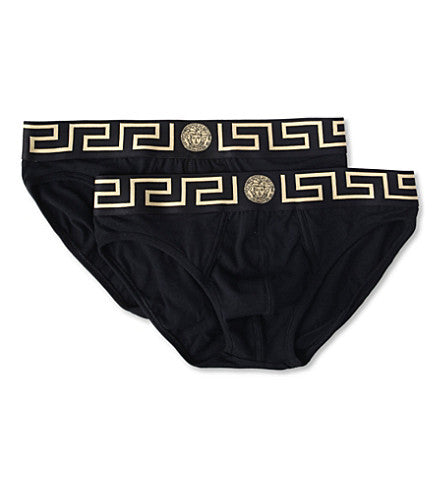 Versace 2 pack Calzoncillos Icónico Griego Negro con Banda Griega Dorada