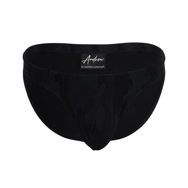 Traje de Baño Andrew Christian Swim Super Sexy Bajo de Cadera en Camuflaje Negro con Almost Naked
