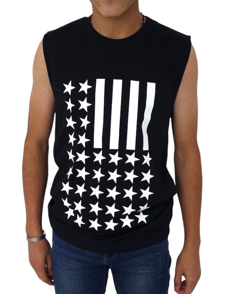 Playera sin Mangas Tank Top Stars Stripes Barras Estrellas Negra iconoclast by VOGUETI