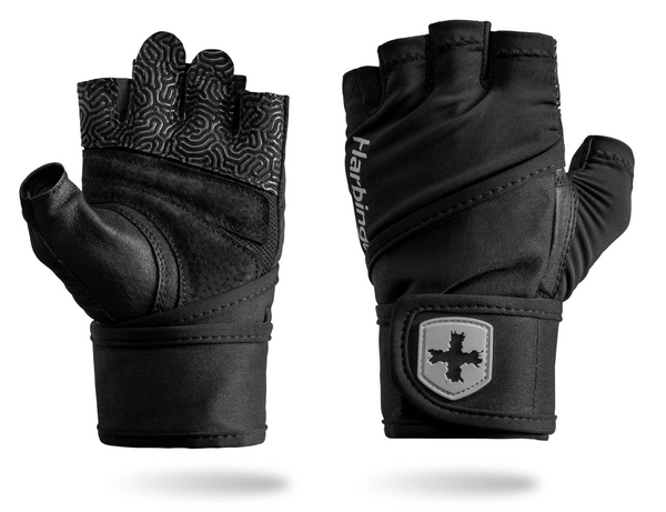 Harbinger Pro - Guantes Soporte Envolvente Muñequera  Wrist wrap - Agarre mejorado piel genuina con licra elástica transpirable en 4 direcciones Unisex