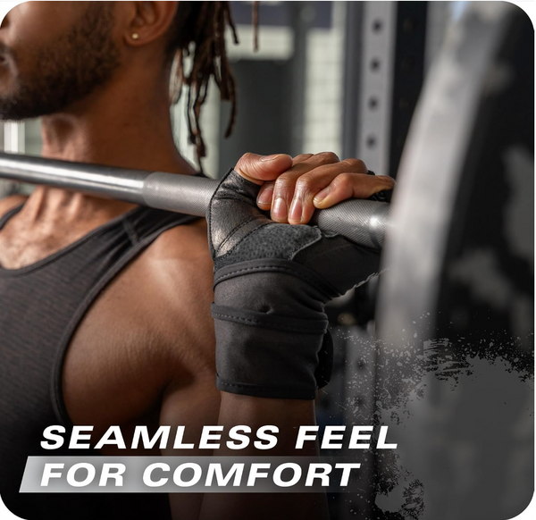 Harbinger Pro - Guantes Soporte Envolvente Muñequera  Wrist wrap - Agarre mejorado piel genuina con licra elástica transpirable en 4 direcciones Unisex