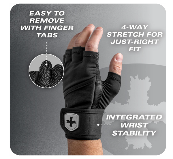Harbinger Pro - Guantes Soporte Envolvente Muñequera  Wrist wrap - Agarre mejorado piel genuina con licra elástica transpirable en 4 direcciones Unisex