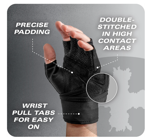 Harbinger Pro - Guantes Soporte Envolvente Muñequera  Wrist wrap - Agarre mejorado piel genuina con licra elástica transpirable en 4 direcciones Unisex
