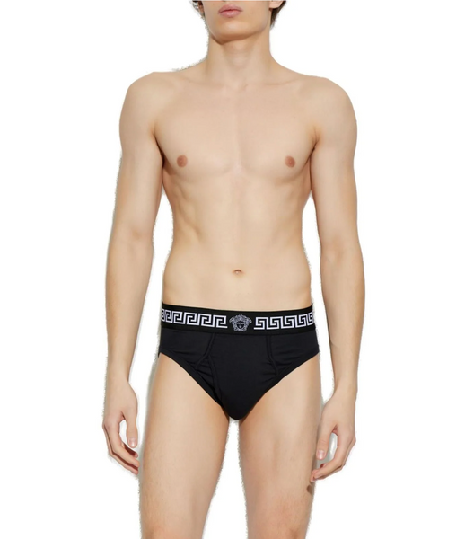 VERSACE 3 Pack Low Rise Slip Calzoncillos Briefs en Negro Greca Dorada