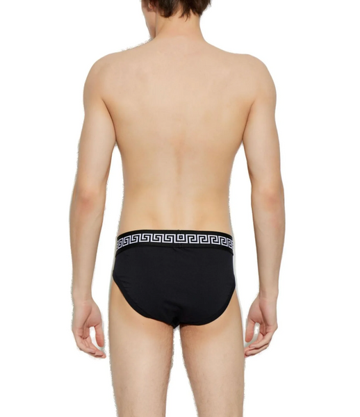 VERSACE 3 Pack Low Rise Slip Calzoncillos Briefs en Negro Greca Dorada