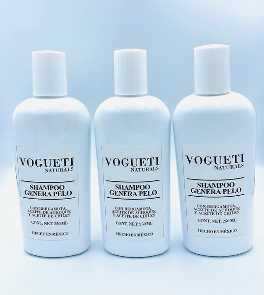 3 Pack Shampoo de Achoque y Chile VOGUETI NATURALS Re-generador de Pelo Anti-caída Cabello Tratamiento Alopecia México