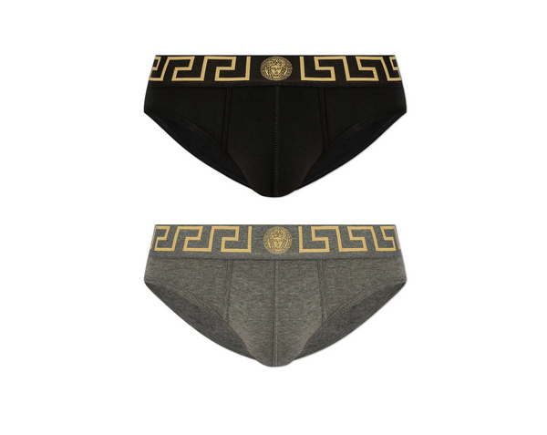 Versace 2 pack Calzoncillos Icónico Griego Negro con Banda Griega Dorada