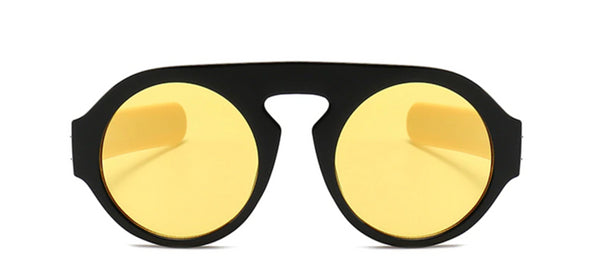 Gafas de Acetato Aviador Redondo similar a Guccio Franja en las terminales Armazón Negro Mica Amarilla