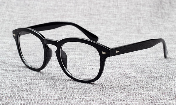 Gafas tipo Moscot Johnny Depp Lemtosh armazón negro brilloso lentes transparantes MSCT-EW-BLK-CLR
