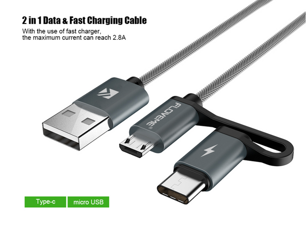 Micro USB + Tipo-C Kevlar Cable USB Cargador rápido QC 3.0 USB-C Móvil Smart phone