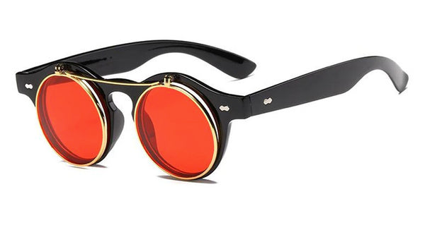 Gafas Fashion Lentes Flip Vintage estilo SteamPunk Hipsters Retro Cool de Sol Protección UV400 Armazón Acetato Negro con Metal