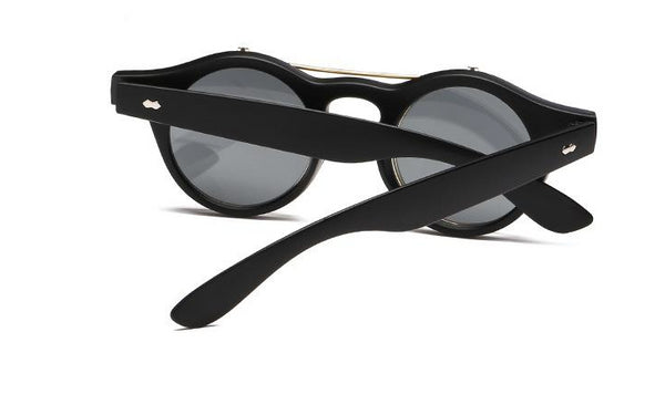 Gafas Fashion Lentes Flip Vintage estilo SteamPunk Hipsters Retro Cool de Sol Protección UV400 Armazón Acetato Negro con Metal