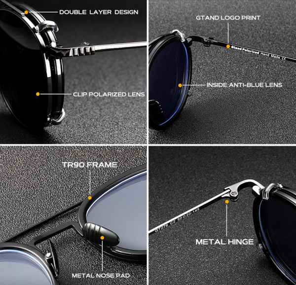 Armazón Óptico Graduable con Lentes Polarizados Clip On de Sol Removibles Ovalados