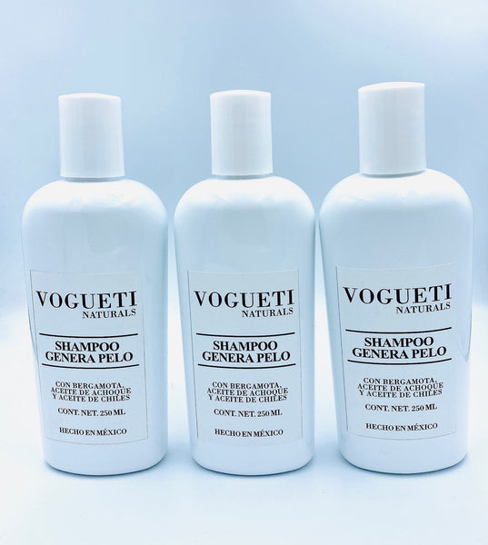3-Pack Shampoo de Bergamota Achoque y Chile VOGUETI NATURALS Re-generador de Pelo Anti-caída Cabello Tratamiento Alopecia México